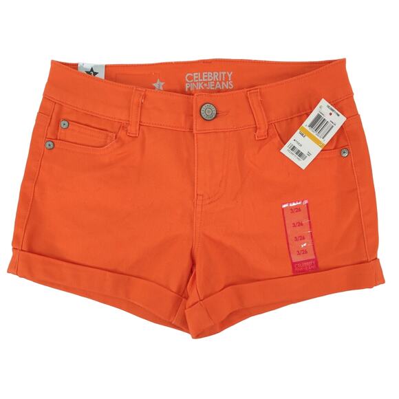 Celebrity Pink Women's Juniors' Cuffed Colored Denim Shorts Size 3 Neon Orange - Picture 1 of 9
